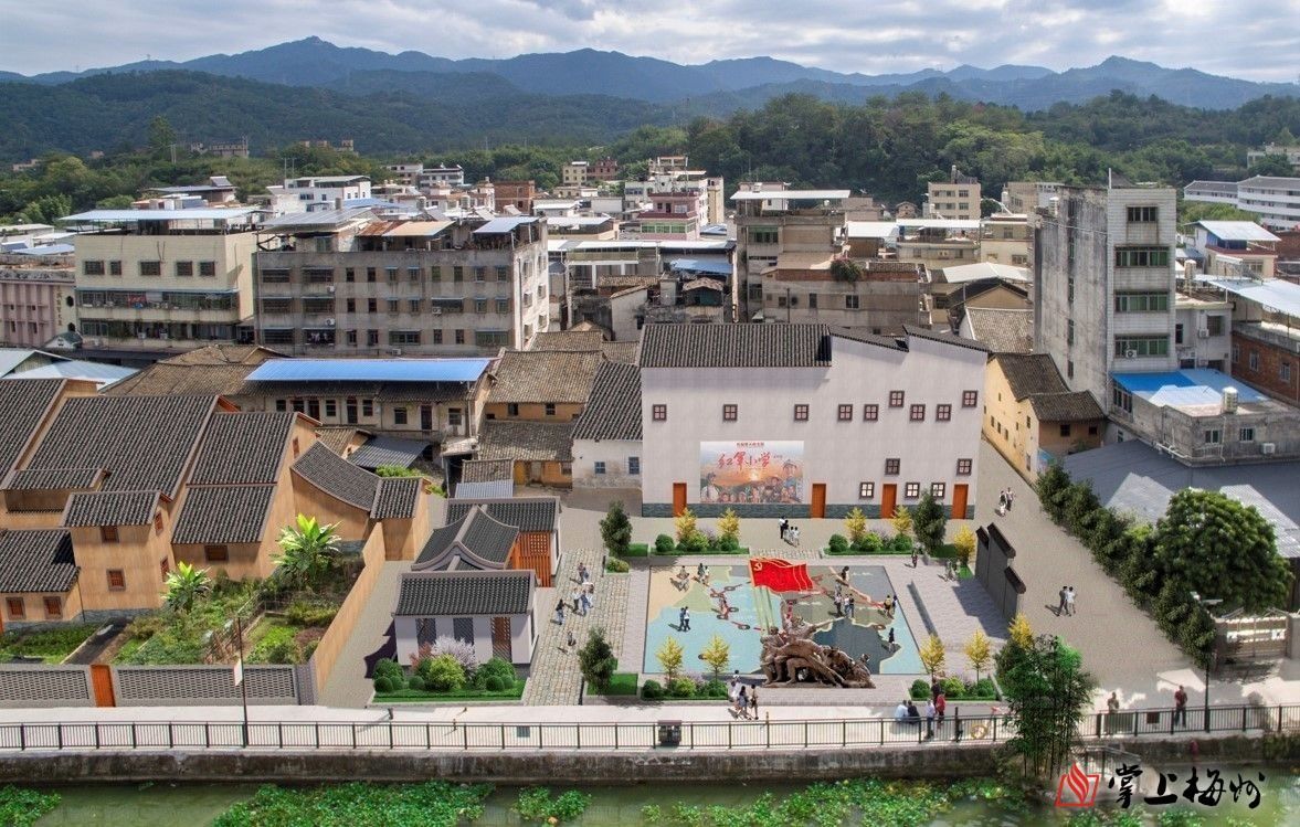 ↑位于梅江河圩鎮(zhèn)段碧道沿線的紅色休閑廣場效果圖,。 （長沙鎮(zhèn)供圖）